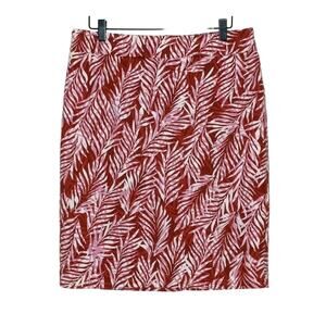 Ann Taylor Factory Red Pink & White Palm Frond Leaf Stretch Pencil Skirt Size 10